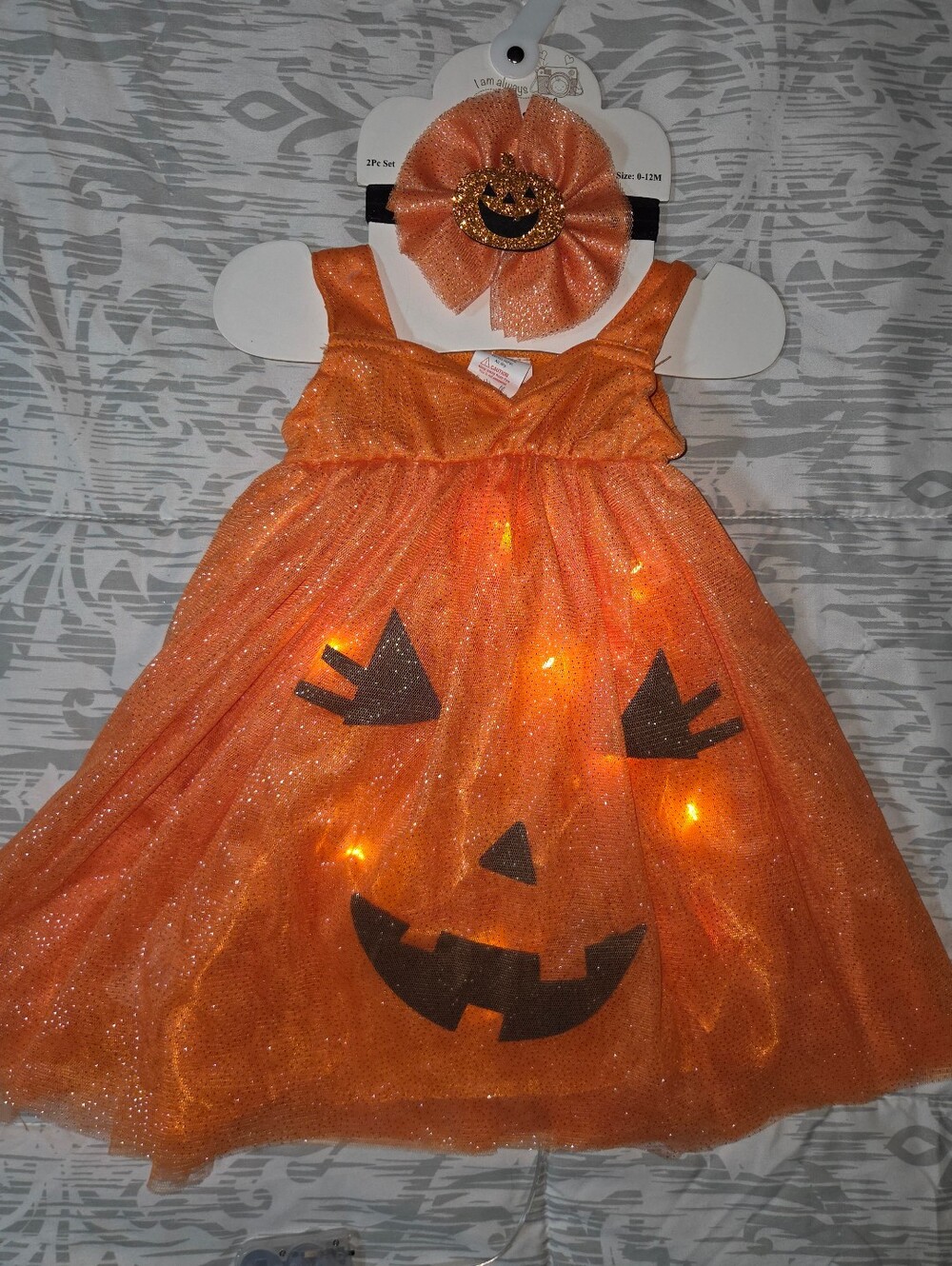 Girls Orange LED Pumpkin Costume Dress with Matching Headband 0-12 Months